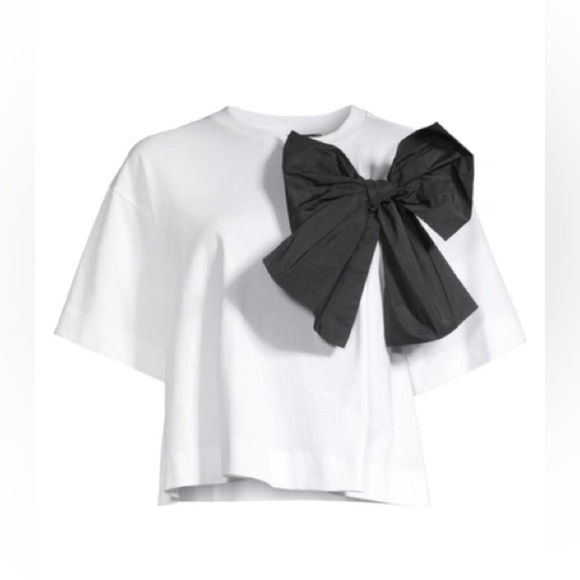 Emporio Armani taffeta bow techno tshirt white black crop $275 - Picture 3 of 6